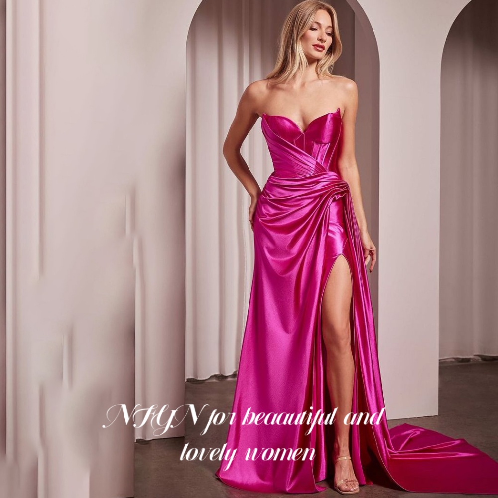 Elegant Satin Evening Gown Split - NFYN Fuchsia robe de bal élégante