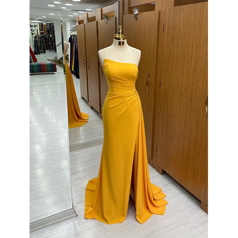 Elegant Satin Evening Gown Split - Robes de bal sans bretelles MVOZEIN