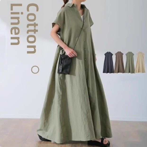 Casual Loose Linen Shirt Dress - Robe chemise ample en coton et