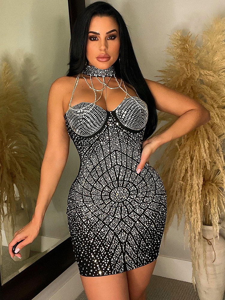 Sparkly Rhinestone Club Party Dress - Doyerl brillant strass diamants robe d'anniversaire