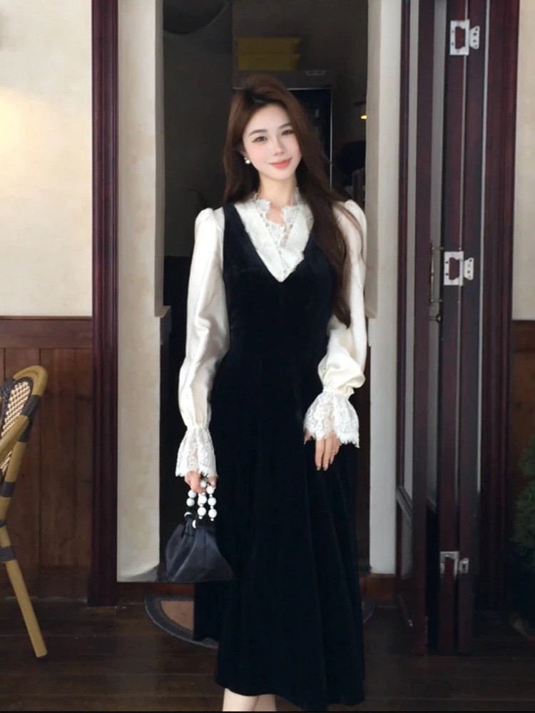 Korean Style A Line Shirt Dress - Ensemble robe en velours XZY Chic