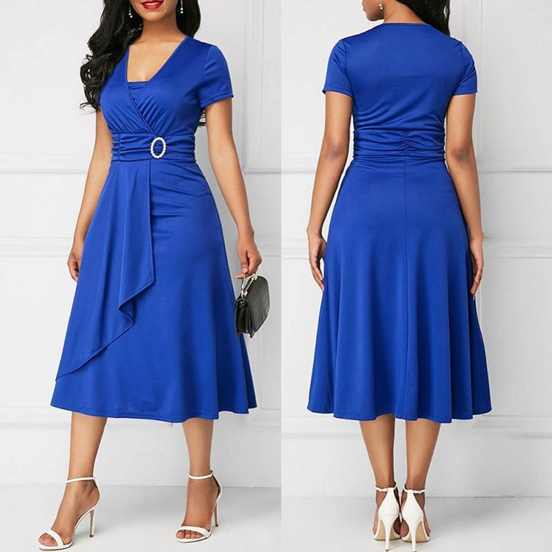 French Vintage Floral Midi Dress - We.Fine robe femmes couleur unie à