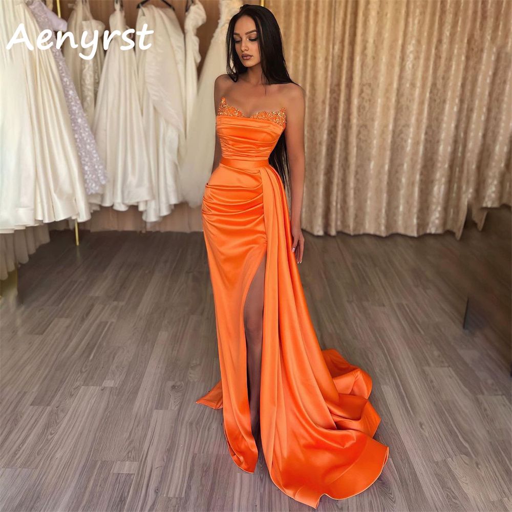 Elegant Satin Evening Gown Split - Aenyrst élégant bretelles sirène robes de