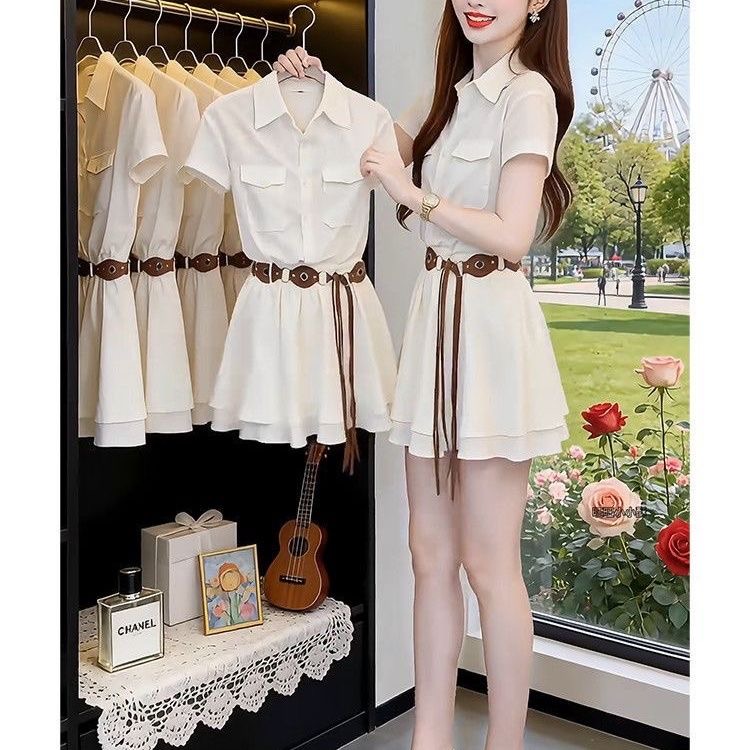 Robe chemise à manches courtes - Korean Style A Line Shirt Dress avis et prix