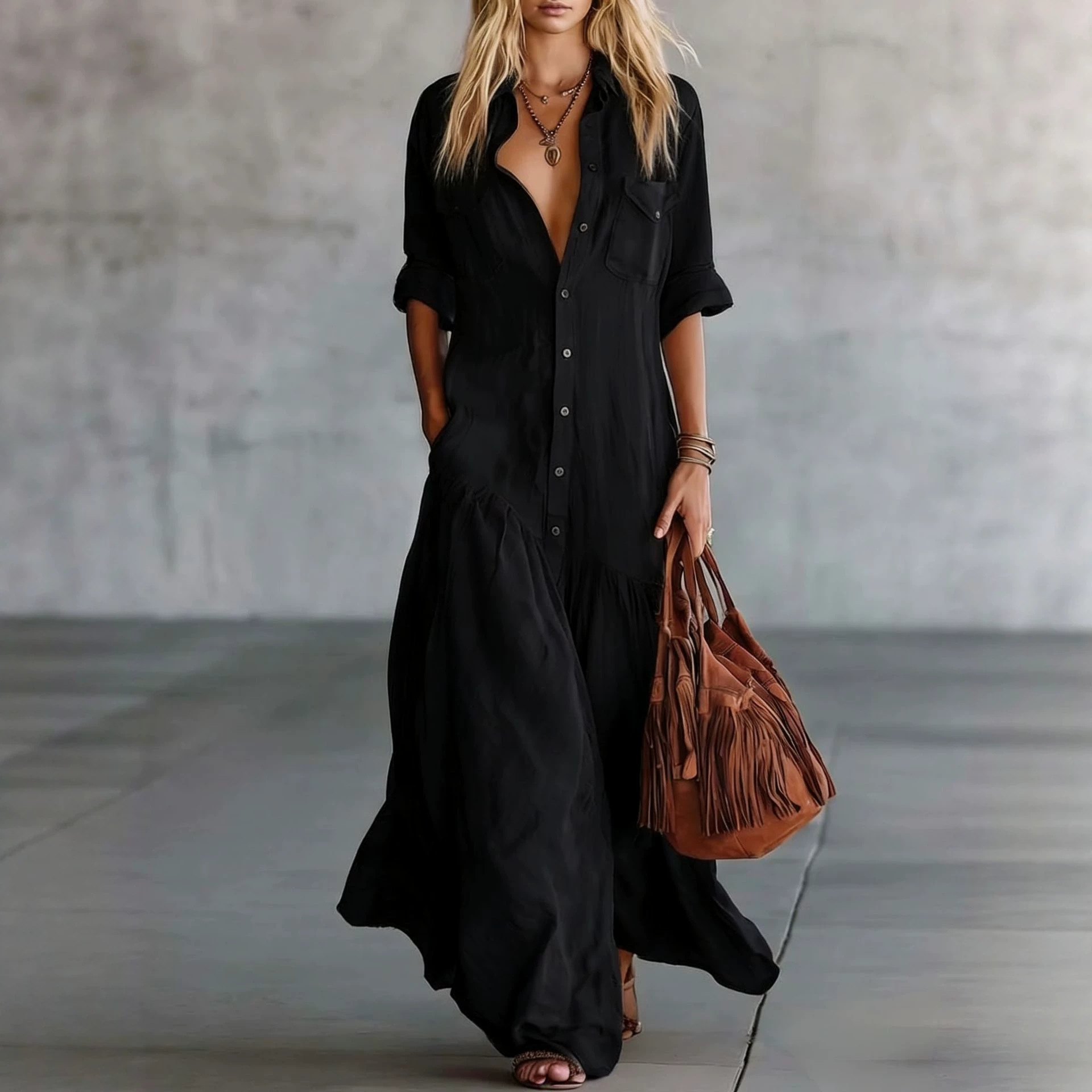Robe chemise longue en coton e - Casual Loose Linen Shirt Dress avis et prix