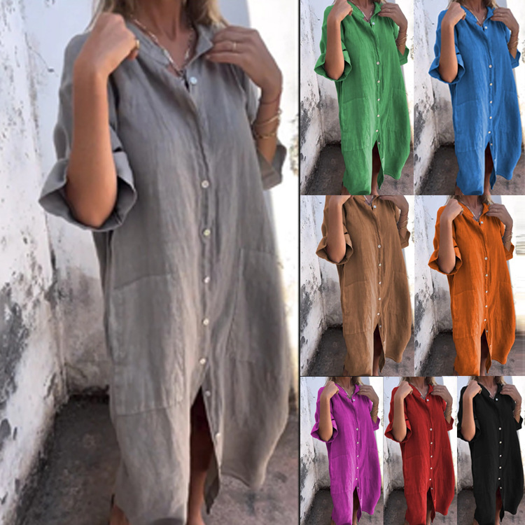 Robe chemise décontractée pour - Casual Loose Linen Shirt Dress avis et prix