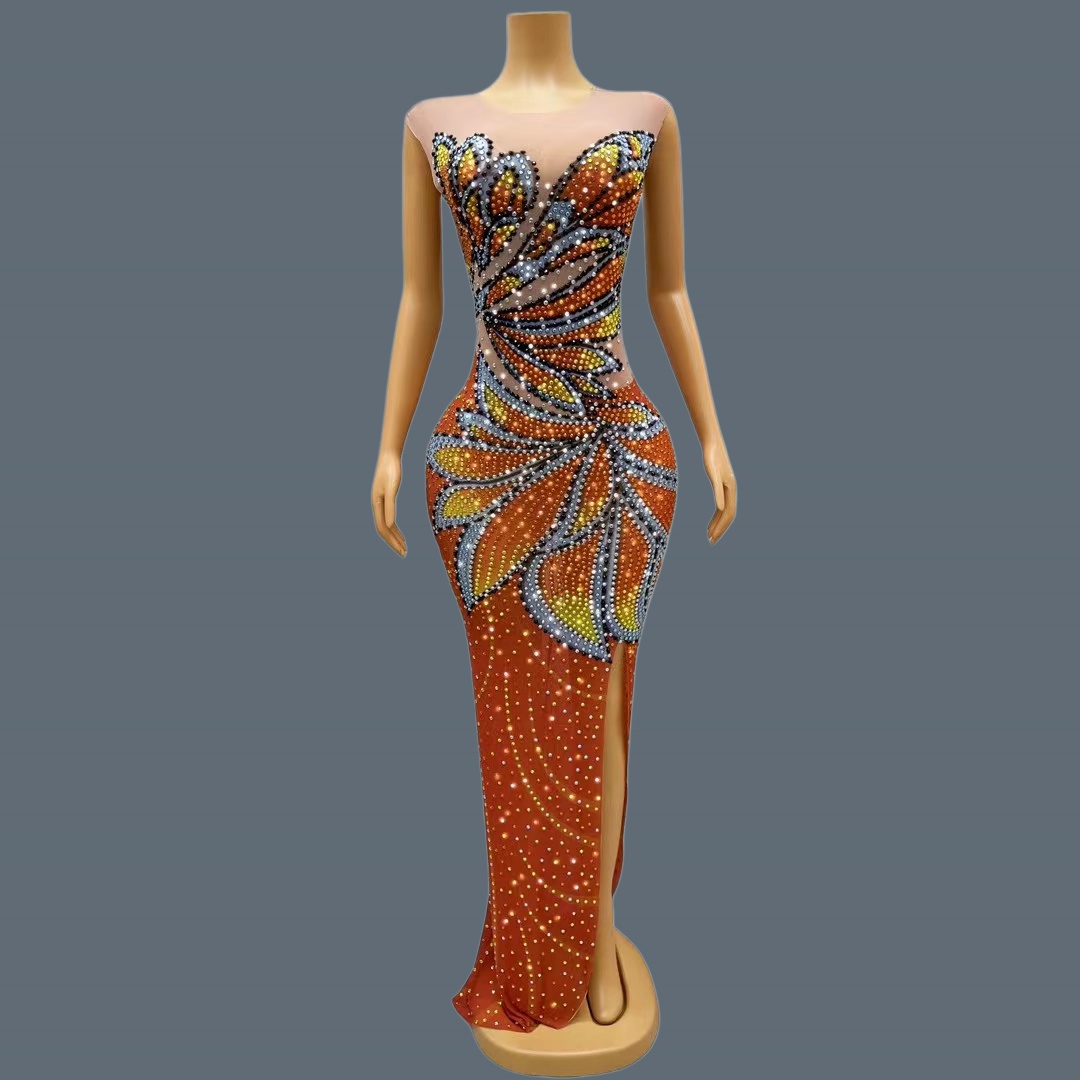 Robe longue sans manches en ma - Sparkly Rhinestone Club Party Dress avis et prix