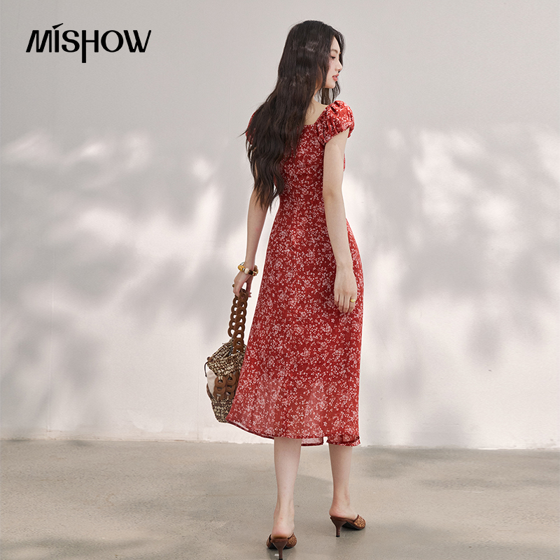 Robe longue midi en mousseline - French Vintage Floral Midi Dress avis et prix