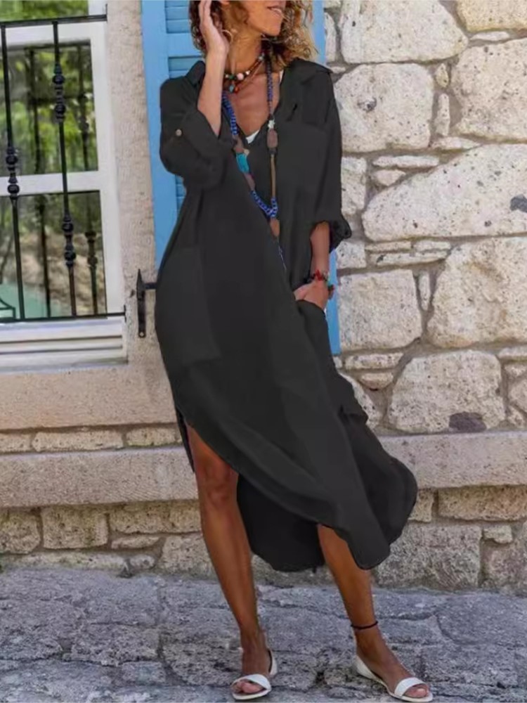 Robe chemise à manches longues - Casual Loose Linen Shirt Dress avis et prix