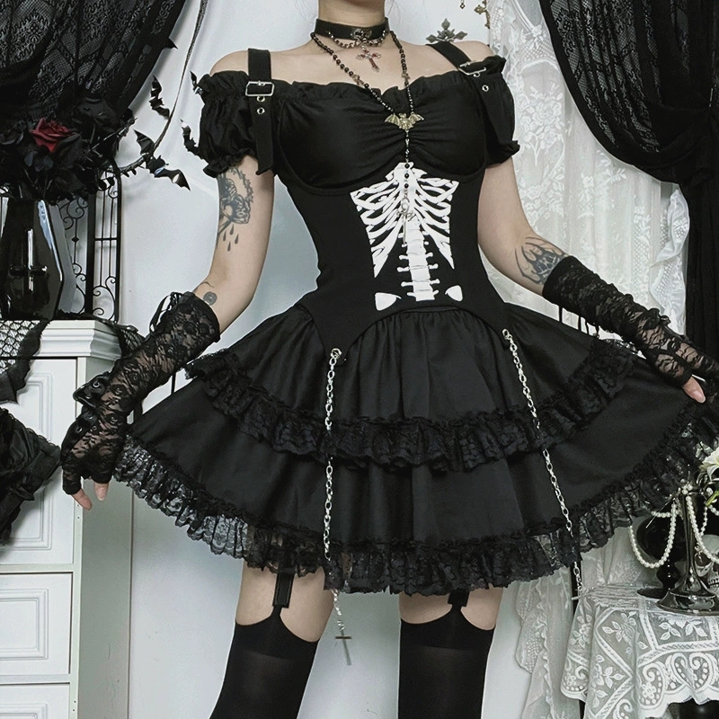 Goth Dark E-girl Kawaii dentel - Y2K Backless Halter Mini Dress avis et prix