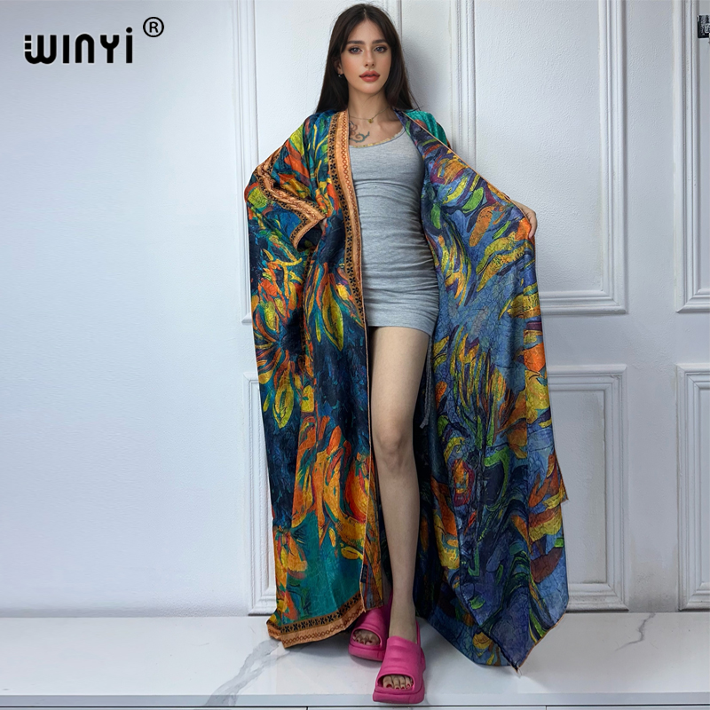 WINYI-Manteau ouvert imprimé b - Boho Summer Beach Maxi Dress avis et prix